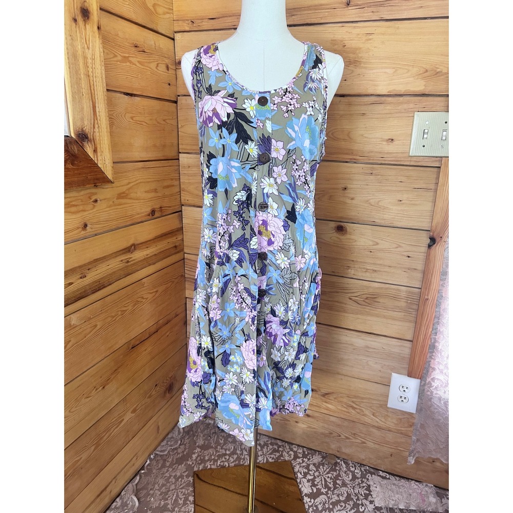 Vintage 90s Floral Midi Dress Womens Purple Sage Green Joli Clothes Fairy Garden